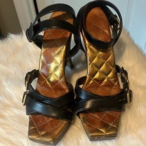 Yves Saint Laurent Black and Gold Women's Shoes